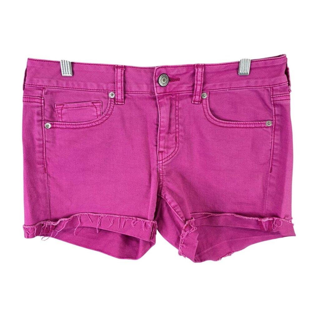 Womens American Eagle Pink Denim Shorts 4" Inseam Rolled Hem Cotton Stretch 10
